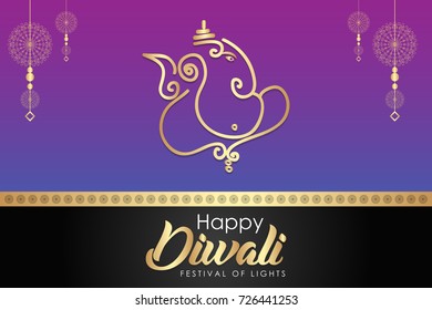 Creative greetings vector illustration for indian festival diwali celebrations. Can be used for advertisement, poster, banner and backgrounds. (Translation - Happy Diwali)
