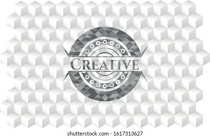Creative grey emblem with cube white background