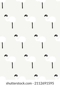 creative grey, white, monotone flamingo bird, seamless pattern design, fabric and textile surface print, wrapping paper, gift cover decor, tropical texture wallpaper, background art, backdrop motif