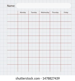 Creative grid sheet school schedule card