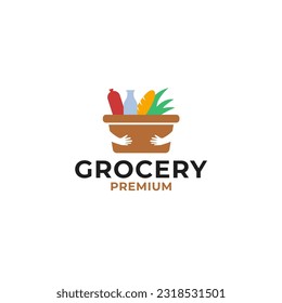 Creative Grocery Store Logo with A Shop Basket Design Concept Vector Illustration Symbol Icon