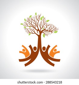 creative group of hands with save tree