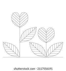 Flores creativas en crecimiento en forma de corazón. Icono de vector abstracto en blanco y negro con líneas delgadas. Grosor de línea editable