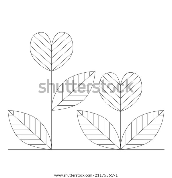 Creative growing flowers in the shape of a\
heart. Black and white abstract vector icon with thin lines. Line\
thickness editable