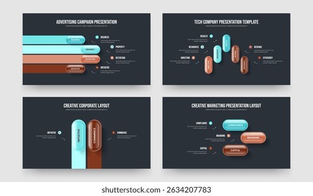 Creative Growth Four Five Two Three Step Infographic Frame Design Vector Illustration Set. Financial Forecast 4 5 2 3 Option Diagram Slide Template Bundle.