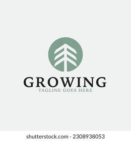 Creative growth logo combination with pine tree icon design concept illustration idea