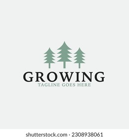 Creative growth logo combination with pine tree icon design concept illustration idea