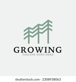 Creative growth logo combination with pine tree icon design concept illustration idea