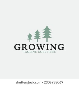 Creative growth logo combination with pine tree icon design concept illustration idea