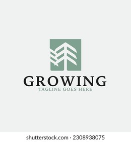 Creative growth logo combination with pine tree icon design concept illustration idea