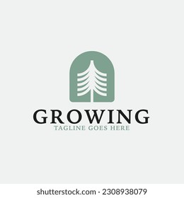 Creative growth logo combination with pine tree icon design concept illustration idea