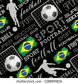 Creative grunge design of sport. Sports equipment seamless pattern. Football seamless pattern. Seamless sport pattern with football. Sport printing design.