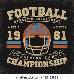 Creative grunge t-shirt graphic design,  Vintage football print stamp, Sports wear typography emblem,  Vector