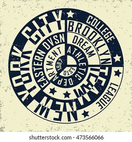 Creative grunge t-shirt graphic design,  Vintage print stamp, Sports wear typography emblem, Vector