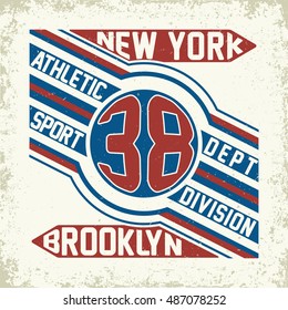Creative grunge t-shirt graphic design,  vintage print stamp, Sports wear typography emblem, Vector
