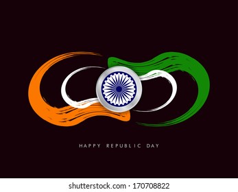 Creative grungy Indian flag theme design element on dark color background.