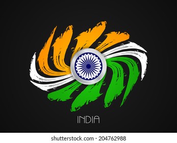 Creative grungy Indian flag theme design on black background. Vector illustration