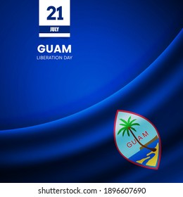 Bandera de Guam creativa sobre textura de tela. Antecedentes del día de la liberación al estilo vintage
