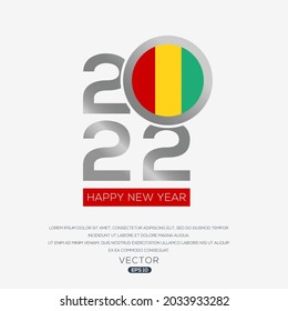 Diseño creativo de la bandera de Guinea con el año 2022, feliz año nuevo.