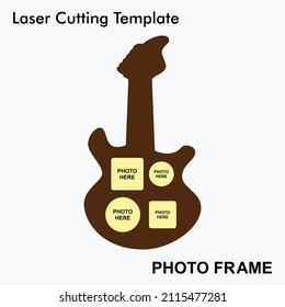 Creative Guitar Frame Laser cut photo frame with 4 photos. creative and beautiful frame suitable for Home Decor. Laser cut photo frame template design for mdf and acrylic cutting.