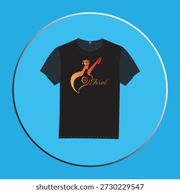 Creative Guitar y Graduation Cap Logo en Negro Mockup T-shirt