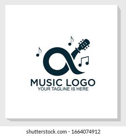 creative guitar logo template design vector, music logo template, studio music logo vector