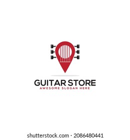 creative guitar store logo ideas with pin and guitar neck with adjustment pegs,guitar shop logo,music,illustration vector template