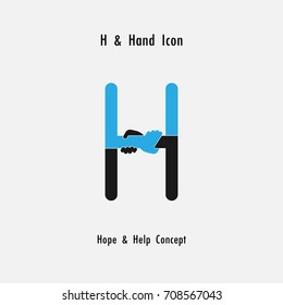 Creative H- alphabet icon abstract and hands icon design vector template.Business offer,partnership,hope,support or help concept.Corporate business and industrial logotype symbol.Vector illustration