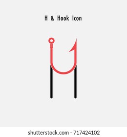 Creative H- Letter icon abstract and hook icon design vector template.Fishing hook icon.Alphabet icon.Vector illustration