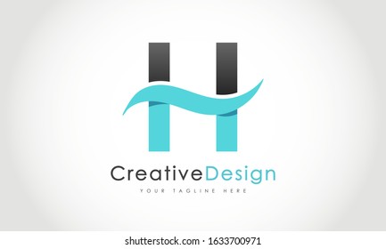 Creative H Letter Logo Design with Water Splash Ocean Blue Wave Vector Icon Symbol Illustration.