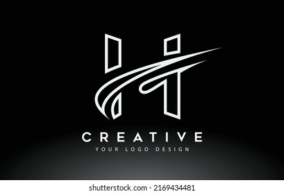 Creative H Letter Logo Design with Swoosh Icon Vector Illustration.