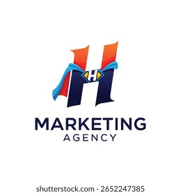 Logotipo da carta H criativo com cores azul e laranja vibrantes, perfeito para marketing, branding, agências digitais e identidade empresarial moderna.