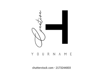 Creative H logo with cuts and handwritten text concept design. Letter with geometric design. Vector Illustration with letter and creative cut.