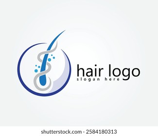 creative hair salon logo, image of strands of hair with nutrition lines wrapped around it, logo design template