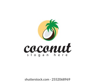 creative half coconut with circular tree logo design