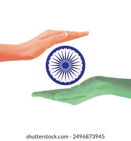 Creative halftone caring hand indian independence day design, 15 august and republic day celebration vector art