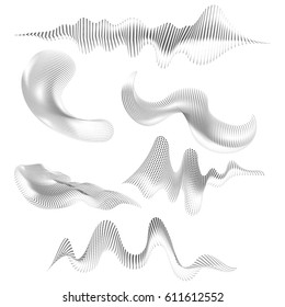 Creative halftone style waves elements set.