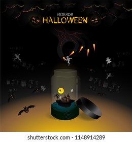 Creative Halloween background with the concept of Giant Evil Hand, scary and horrible. Vector illustration.