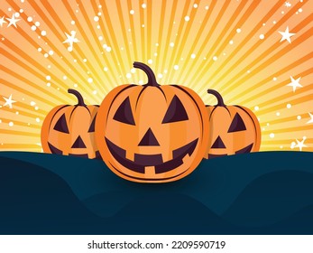 Creative Halloween Day Illustration 3D Vector Lighting Style Design, And Premium Hi-Quality Vector Free Download. Golden Sweet Pumpkin Color.