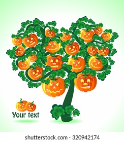 Creative Halloween tree with pumpkins and greens