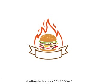 Creative Hamburger Fire Label Logo Design Symbol Vector Illustration
