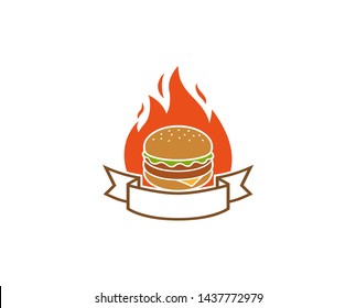 Creative Hamburger Fire Label Logo Design Symbol Vector Illustration