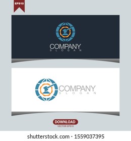 Creative hammer globe concept logo vector design template