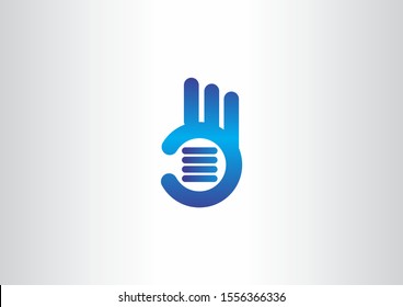 Creative hand abstract logo design With blue color concept. Hand Ok symbol.