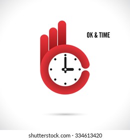 Creative hand and clock shape abstract logo design.Hand Ok symbol icon.Corporate business creative logotype symbol.Vector illustration