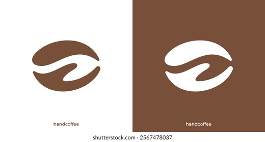 Creative Hand Coffee Logo. Coffee Bean and Hand Icon Graphic. Premium Coffee Logo Design Template.