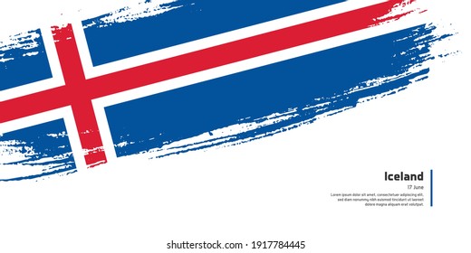 Creative hand drawing brush flag of Iceland country for special national day