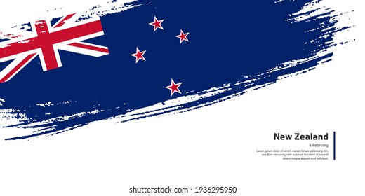 Creative hand drawing brush flag of New Zealand country for special waitangi day