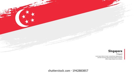 Creative hand drawing brush flag of Singapore country for special independence day