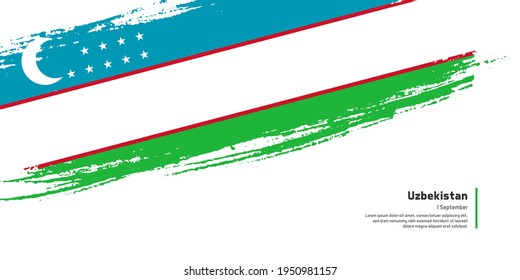 Bandera del pincel de mano creativa del país de Uzbekistán para el día especial de la independencia